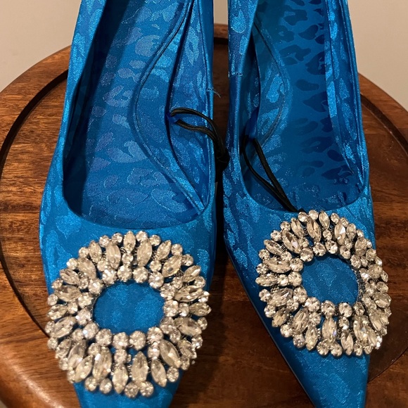 Zara Blue Embellished Heels - NWT - Picture 2 of 7